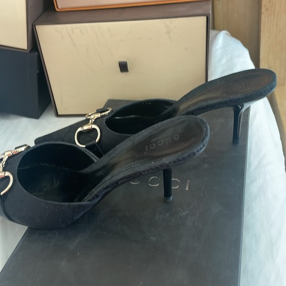 NIB Gucci horsebit  authentic black embossed GG  fabric mules - Picture 2 of 6